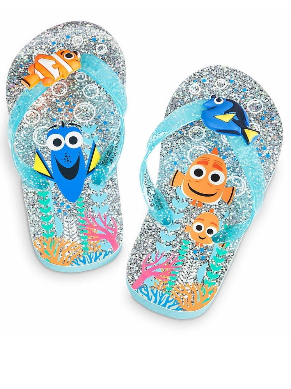 Disney Kids Finding Nemo & Dory Glitter Flip Flops - Blue/Orange/Silver